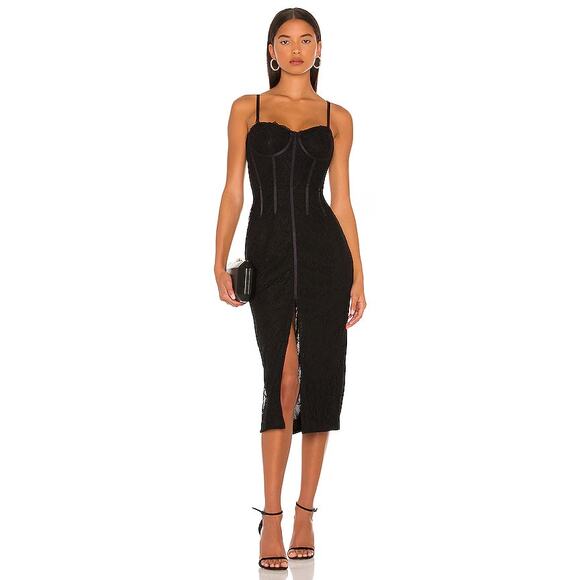 Jonathan Simkhai x REVOLVE Lace Bustier Bodycon Midi Dress Black Women's L NWT - Picture 1 of 13